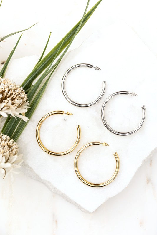 14K STAINLESS STEEL OPEN HOOP EARRINGS