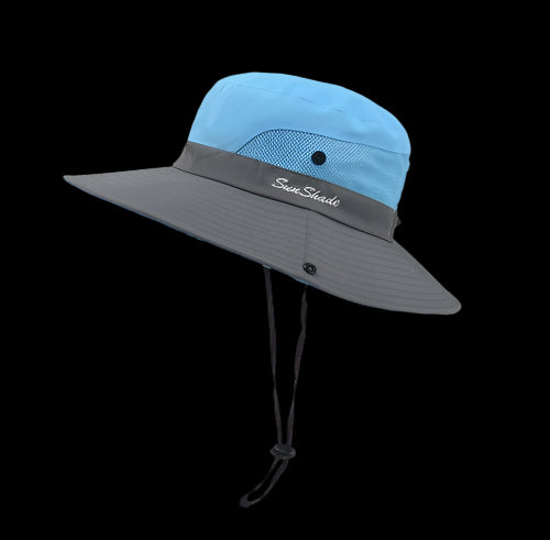 Womens UV Protection Wide Brim Sun Hats Cooling Mesh Ponytail Hole Cap