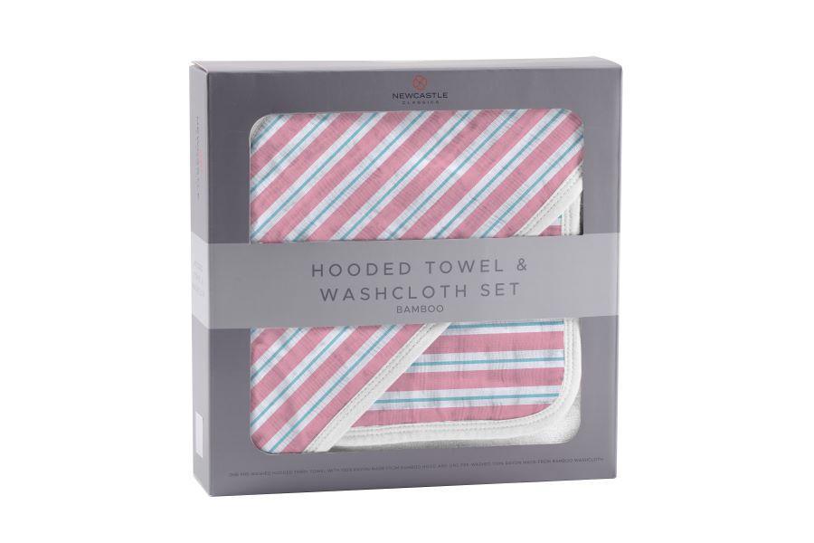 Candy Stripe Bamboo Hooded Towel and Washcloth Set